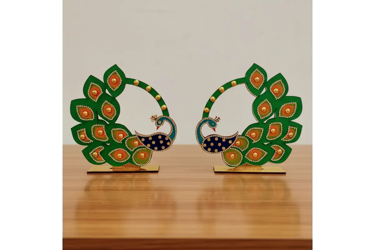 Handcrafted MDF Peacock Plate Stand for Varalakshmi Puja