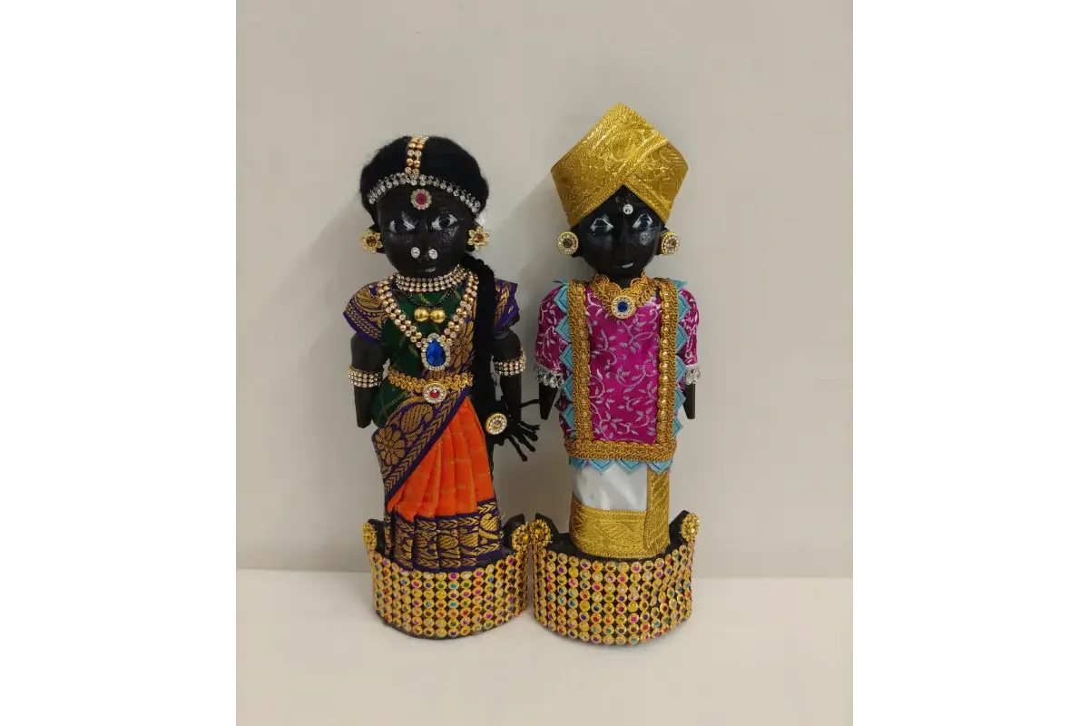 Decorated Wooden Marapachi Doll Pair - Puja Celebrations