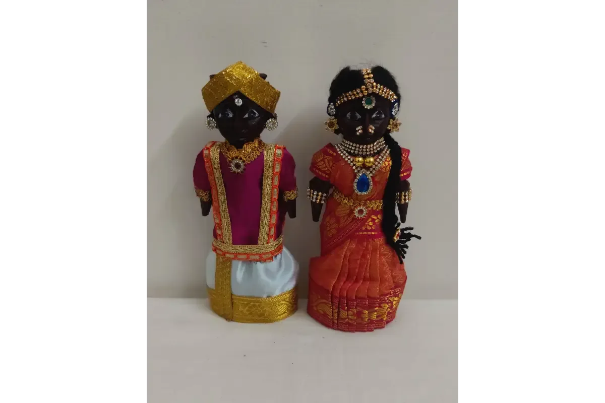 Decorated Wooden Marapachi Doll Pair - Puja Celebrations