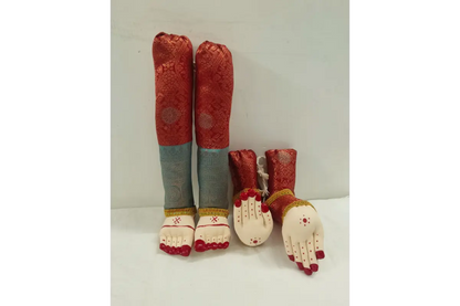 Maroon fabric Lakshmi Devi Hastham Padham set with traditional gold borders