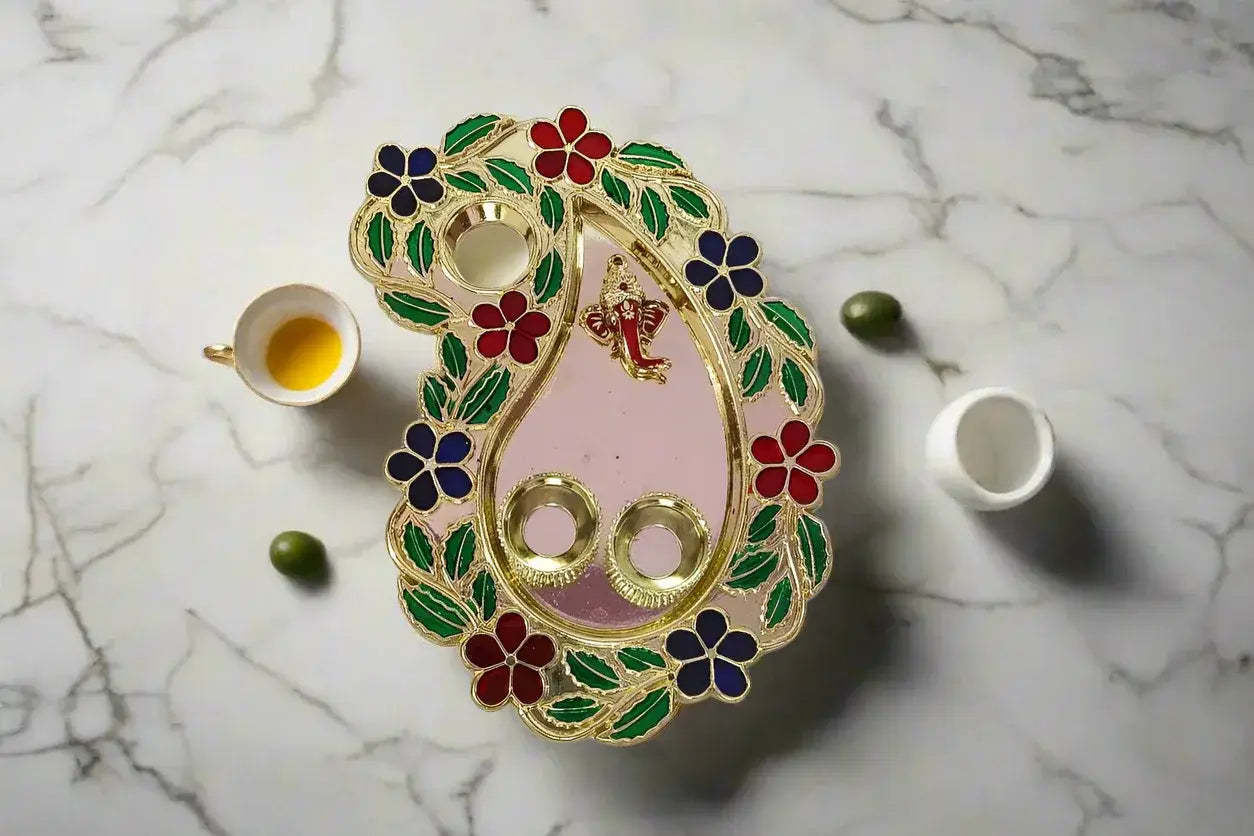 Meenakari plate with cups for rituals