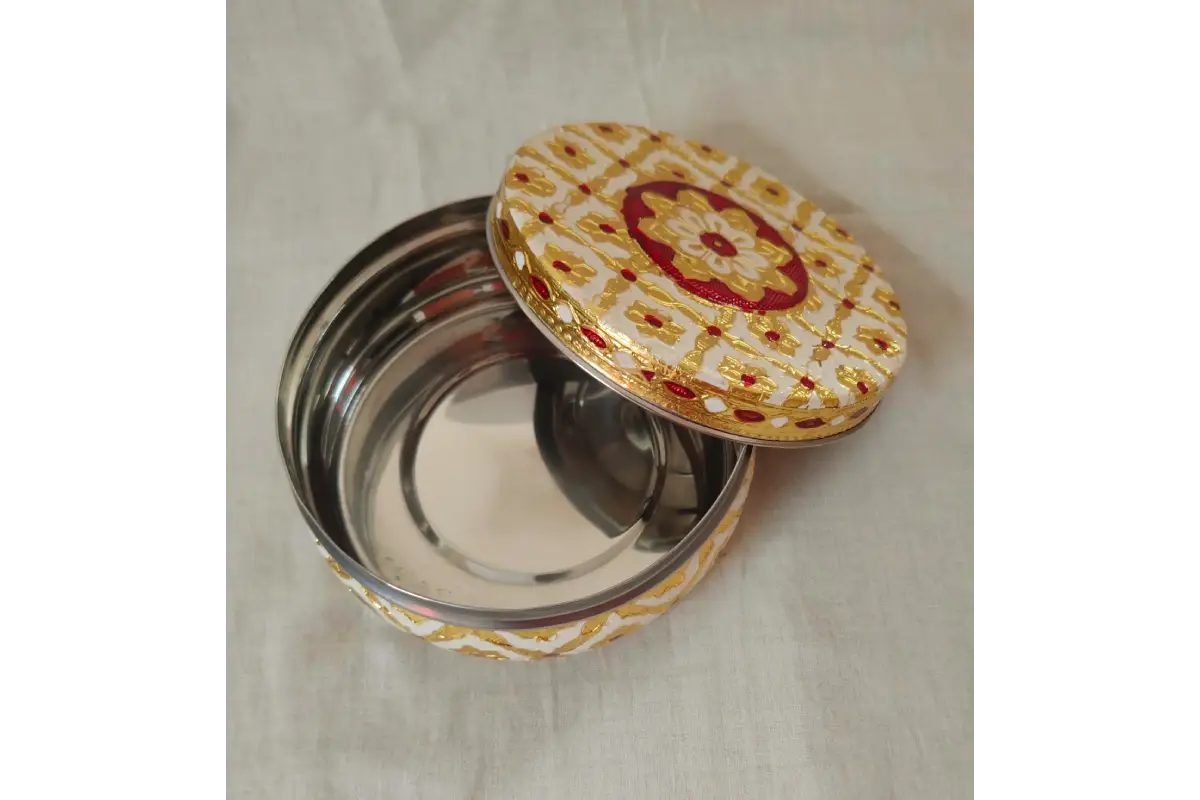 Traditional Meenakari Steel Dry Fruit Box – Puja Celebrations