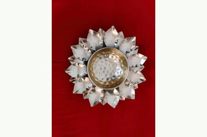Metal Uruli Bowl with Rose Petals and Diyas