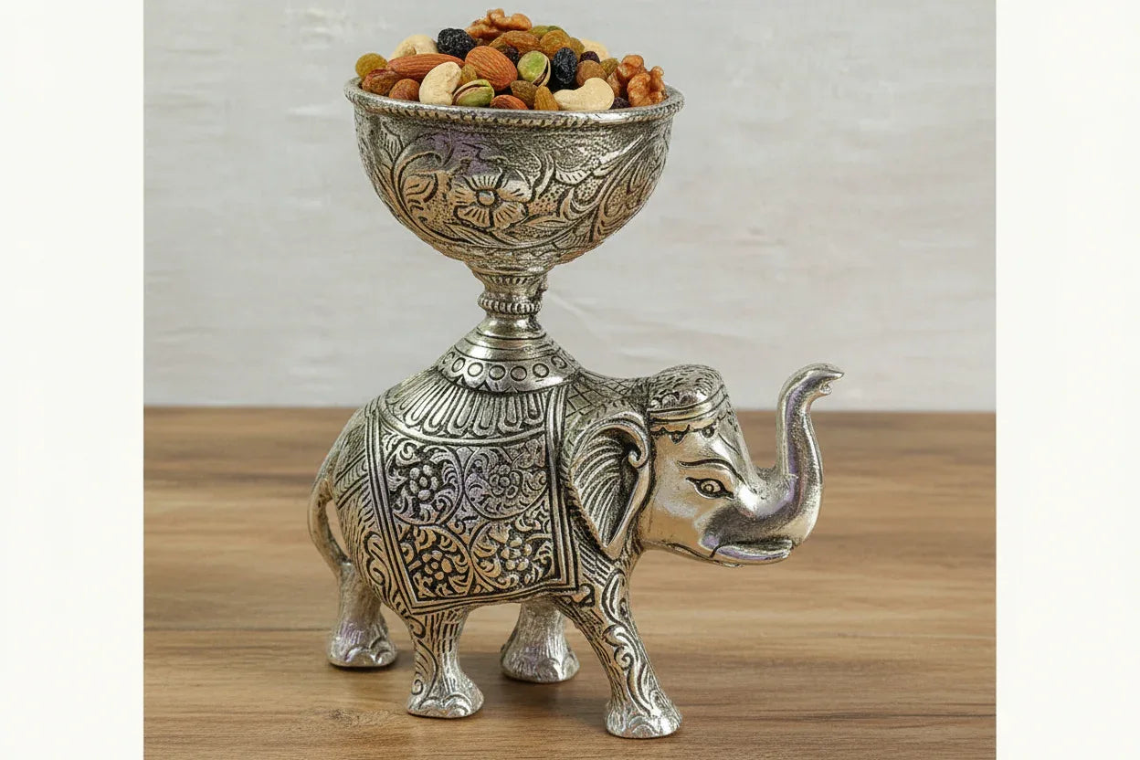 Metal Elephant Bowl Statue - Puja Celebrations