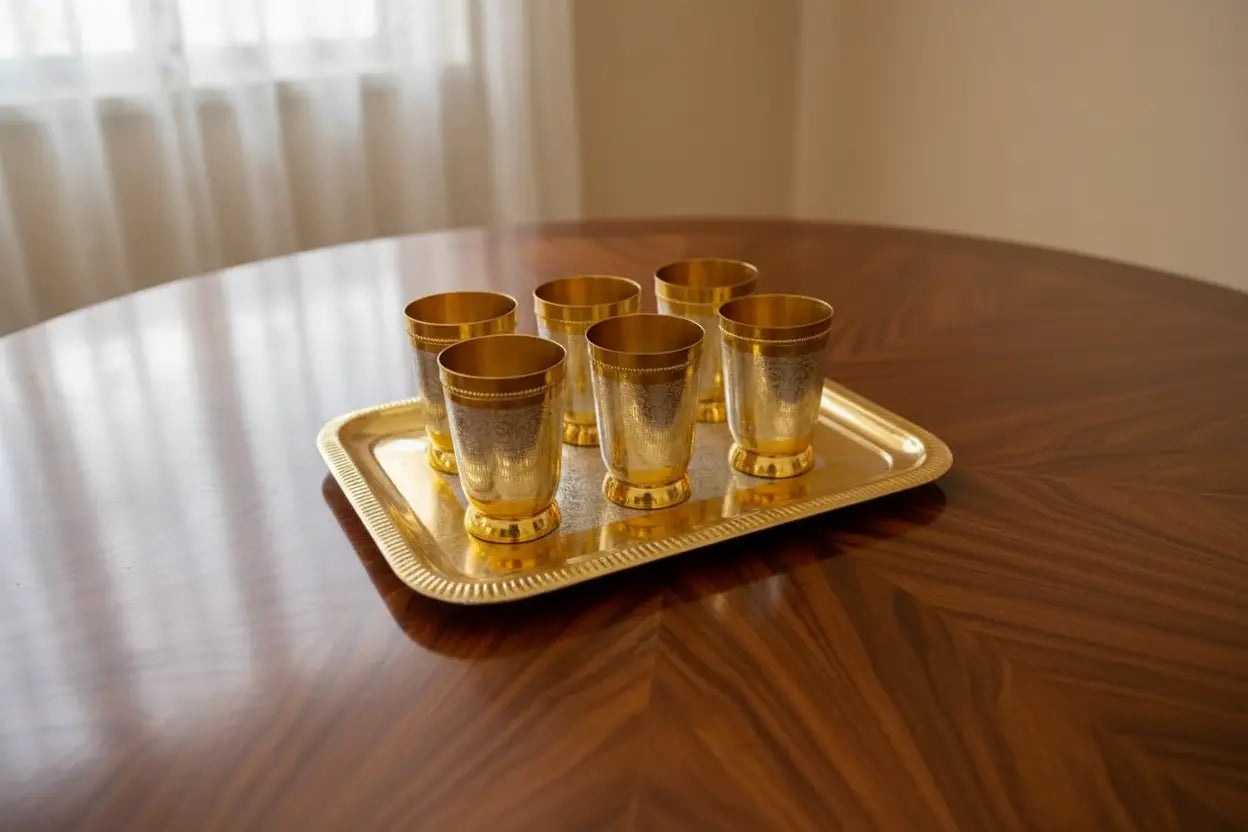 Premium metal glass gift set with tray