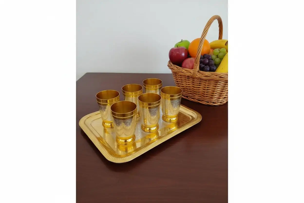 Silver-plated glass gift set close-up