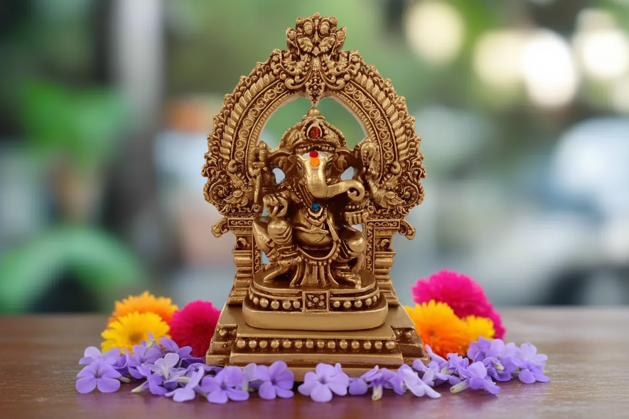 Ganesh Murti With Arch Sitting On Base