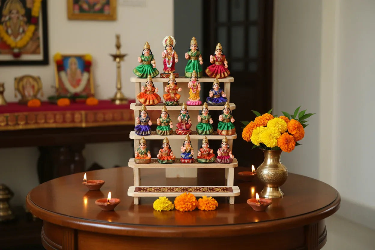 Miniature Foldable Wooden Golu Stand - Puja Celebrations