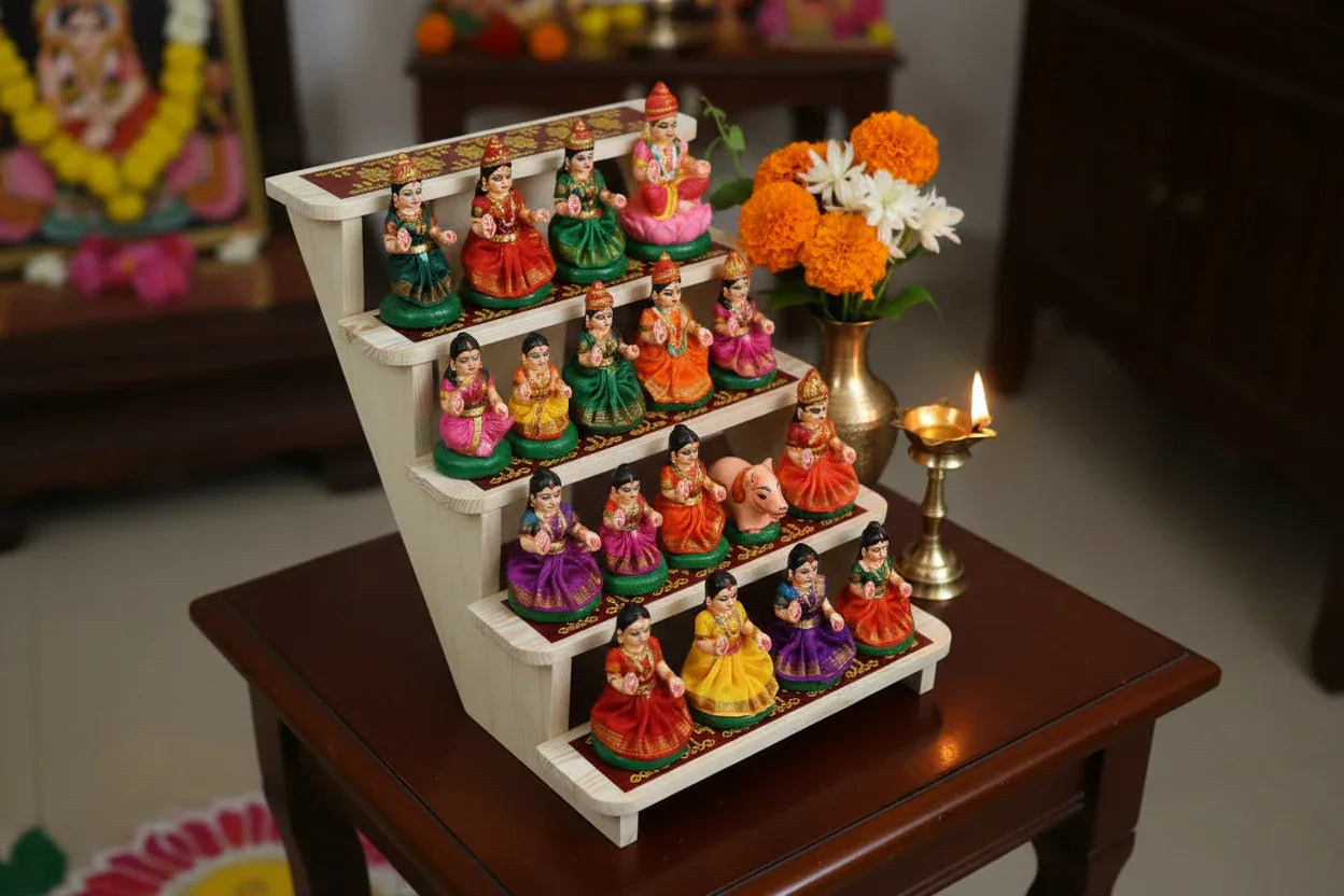 Miniature Foldable Wooden Golu Stand - Puja Celebrations