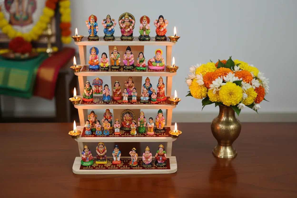 Miniature Foldable Wooden Golu Stand - Puja Celebrations
