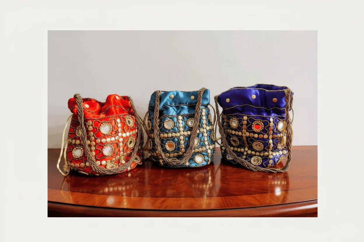 Round Base Handcrafted Women's Potli - Puja Celebrations