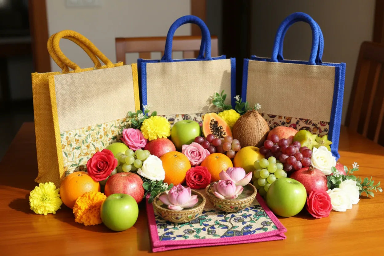 Mix Design Kalamkari Jute Bag for Navarathri Golu Return Gifts
