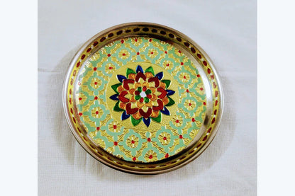 Floral Meenakari Steel Plate - Puja Celebrations