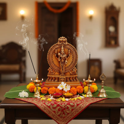Lord Karthikeya idol holding Vel with peacock for home puja temple return gifts by Puja Celebrations.