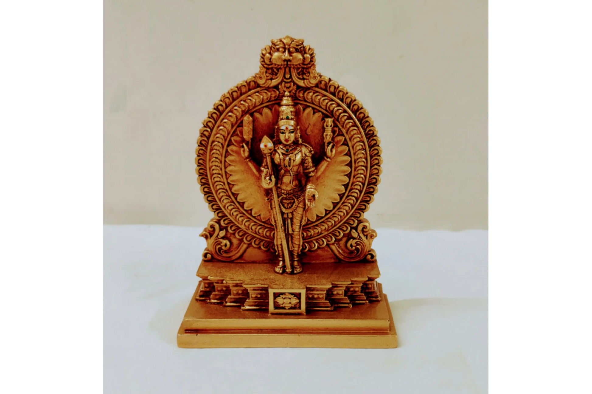 Lord Karthikeya idol holding Vel with peacock for home puja temple return gifts by Puja Celebrations.
