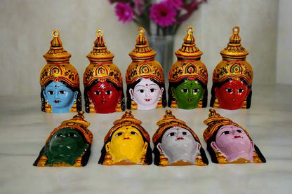 Complete Navadurga Devi Face Set of 9 representing the nine forms of Maa Durga for Navratri puja