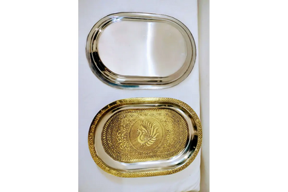 Handcrafted Copper Oxidised Steel Tray with Ornate Border Design
