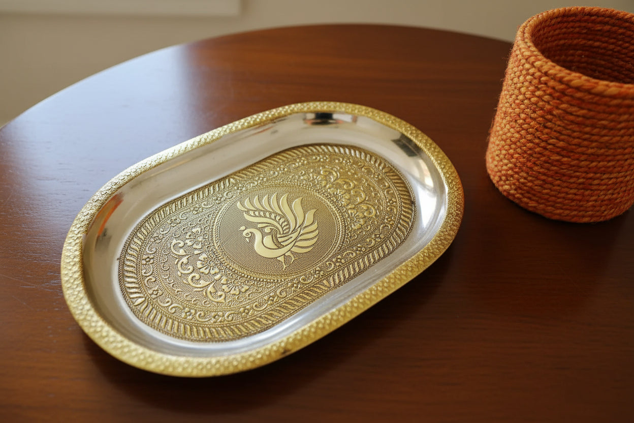 Traditional Oxidised Steel Utility Tray for Festive Gifting