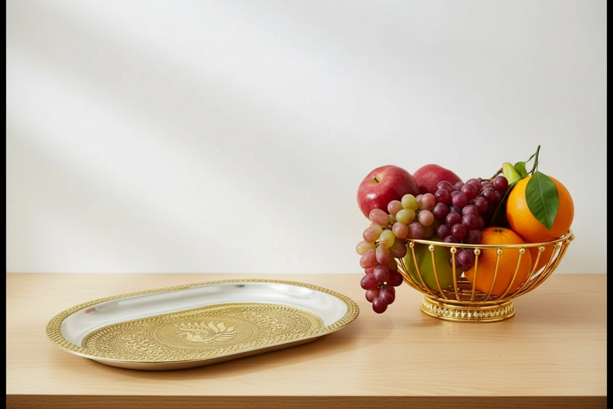 Gold Oxidised Serving Tray for Housewarming Return Gifts