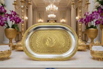 Elegant Copper Finish Steel Tray with Traditional Embossed Work