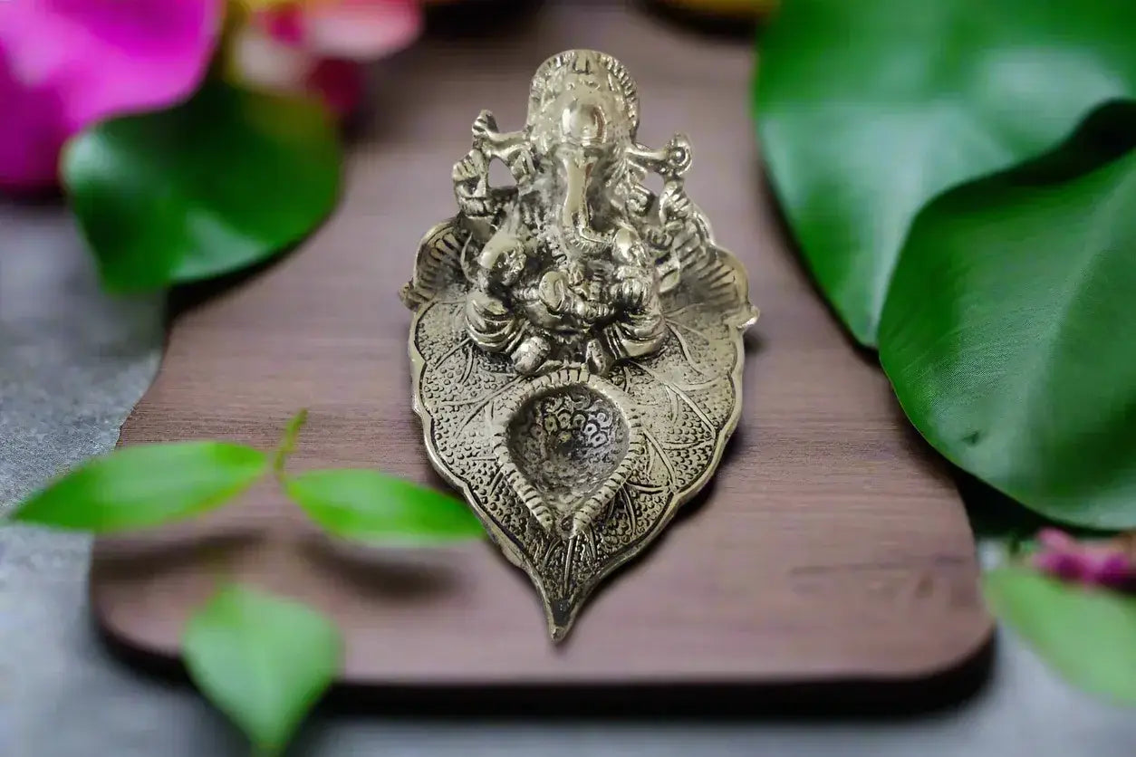 Gold Oxidized Paan Ganesha lamp for housewarming