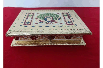 Gold and Blue Meenakari Peacock design for festive gifting