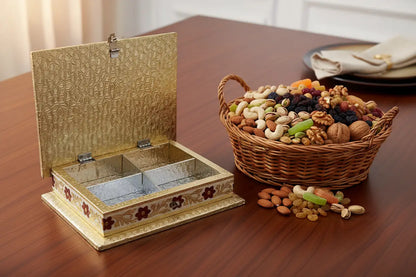 Top view of 8x8 inch Meenakari Dry Fruit Box with partitions