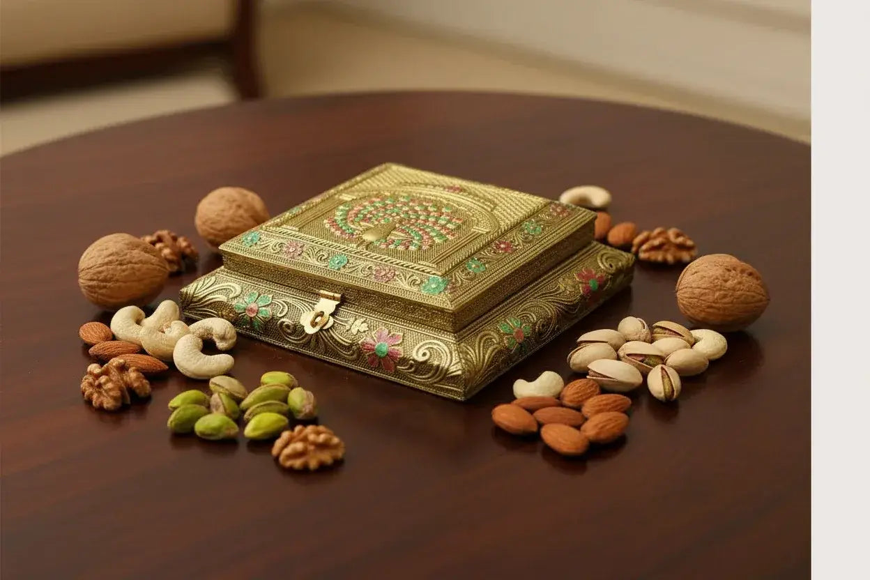 Embossed Meenakari Dry Fruit Box wedding gift