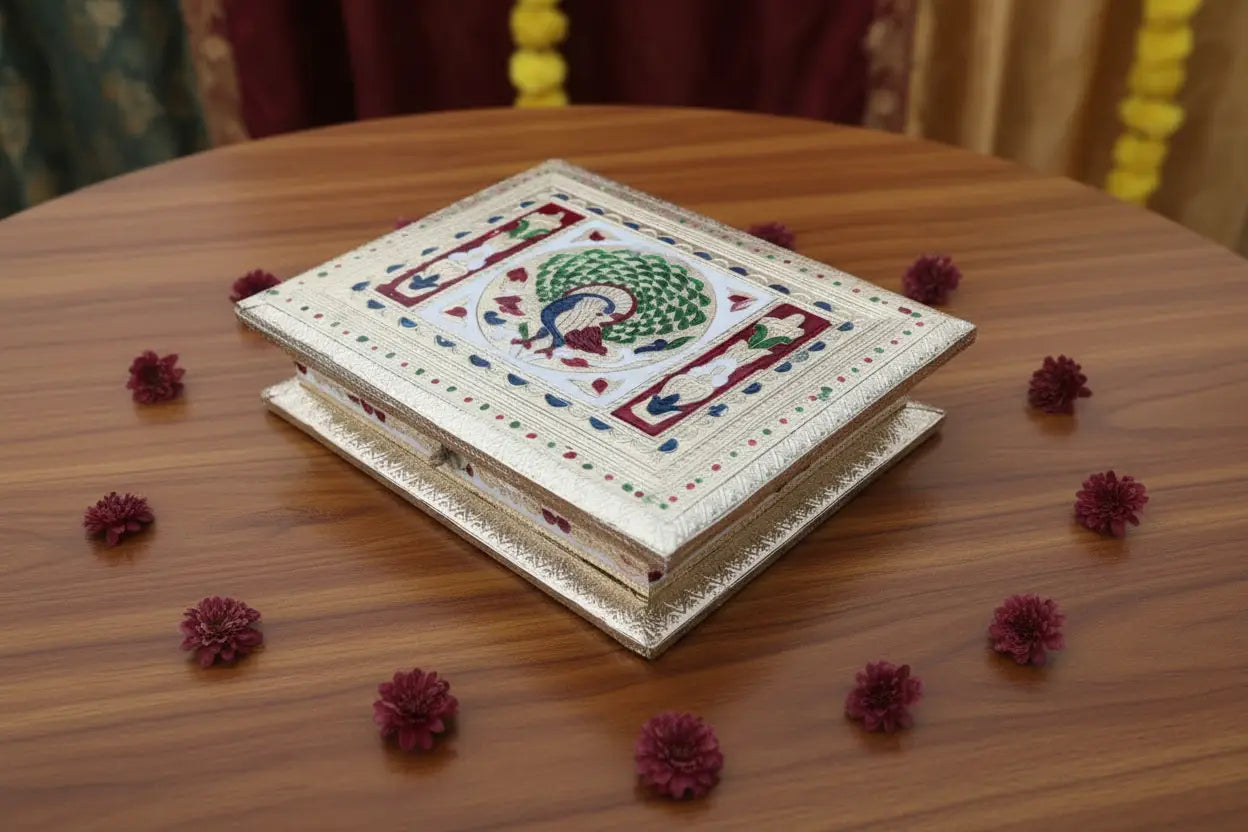 Handcrafted Meenakari Peacock box for baby shower return gifts
