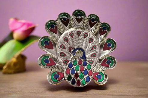 Meenakari Peacock Kumkum Box Sliding Open