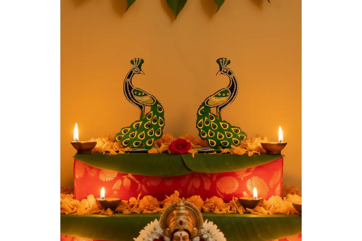 Premium MDF Peacock Golu Stand Decor – Puja Celebrations India