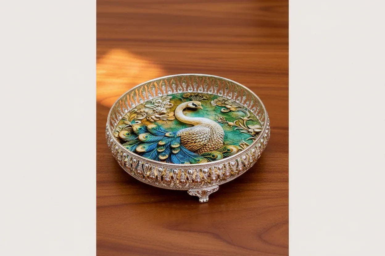 German Silver Pichwai Tray - Puja Celebrations