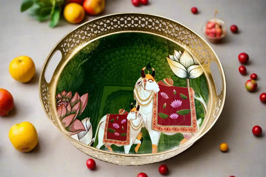 Pichwai Printed Metal Tray - Puja Celebrations