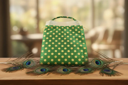 Green Polka Dot Potli Bag with Drawstring