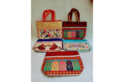 Colorful printed ladies handbag, ideal as baby shower return gift,
