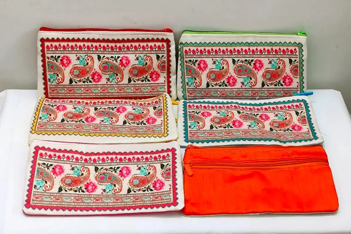 Embroidered jute purse for wedding return gifts
