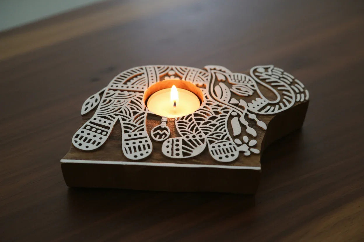 Rajasthani Royal Wooden Candle Block - Puja Celebrations