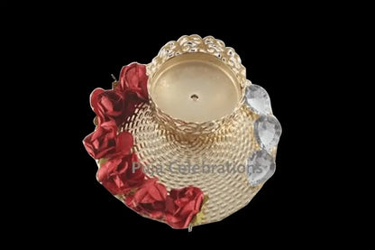 Close-up of Round Tealight Holder with Floral Decoration