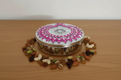 Round dry fruit box with ethnic design