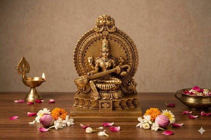 Brass Saraswathi statue for wedding return gifts by Puja Celebrations