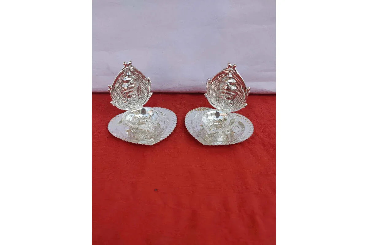 Silver Plated Diya - Housewarming puja diya set
