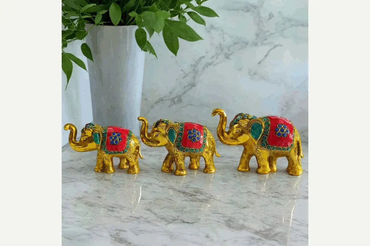Decorative Stone Work Lucky Elephant Figurines- Puja Celebrations