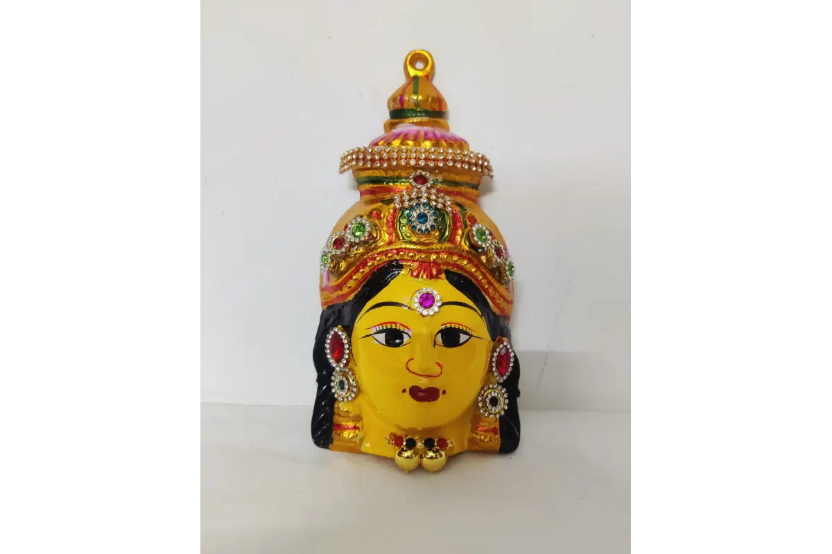 Auspicious Lakshmi Devi face with traditional Mangalsutra Thali accent for Varalakshmi Vratham pooja decor - Puja Celebrations