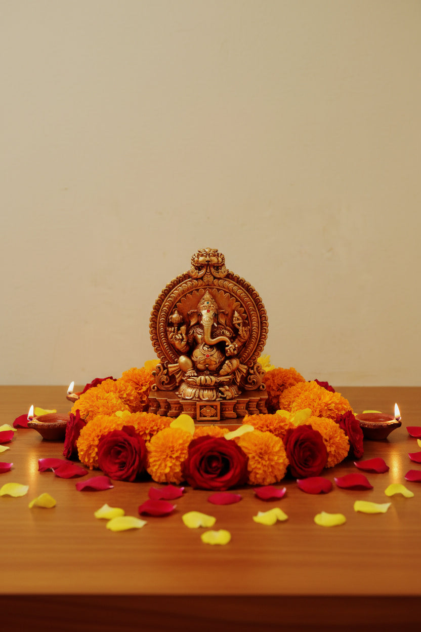 Lord Ganesha idol with fiber finish for home puja temple return gifts by Puja Celebrations.