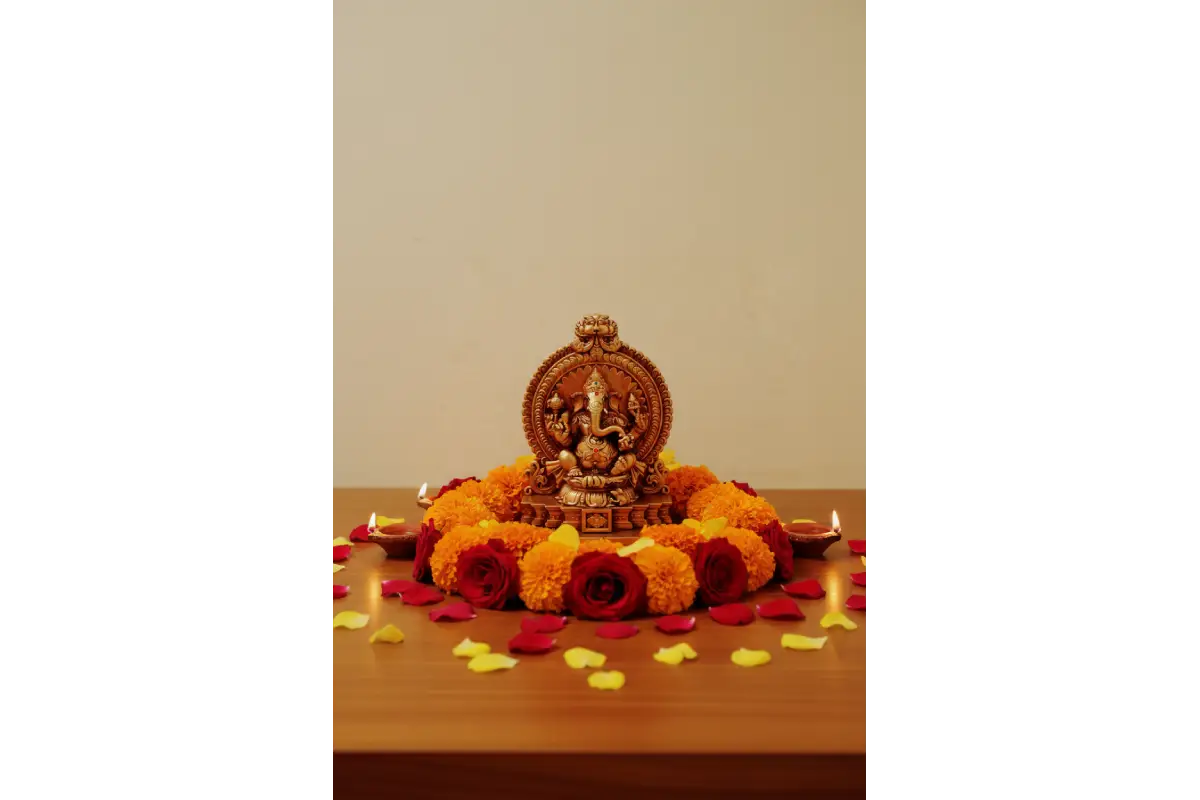 Lord Ganesha idol with fiber finish for home puja temple return gifts by Puja Celebrations.