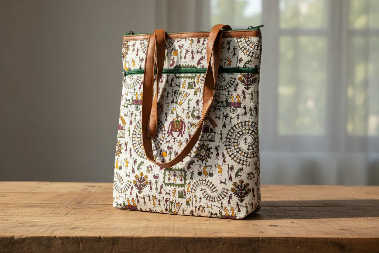 Warli Print Tote Handbag |Canvas Tote Bags - Puja Celebrations