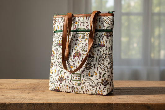 Warli Print Tote Handbag