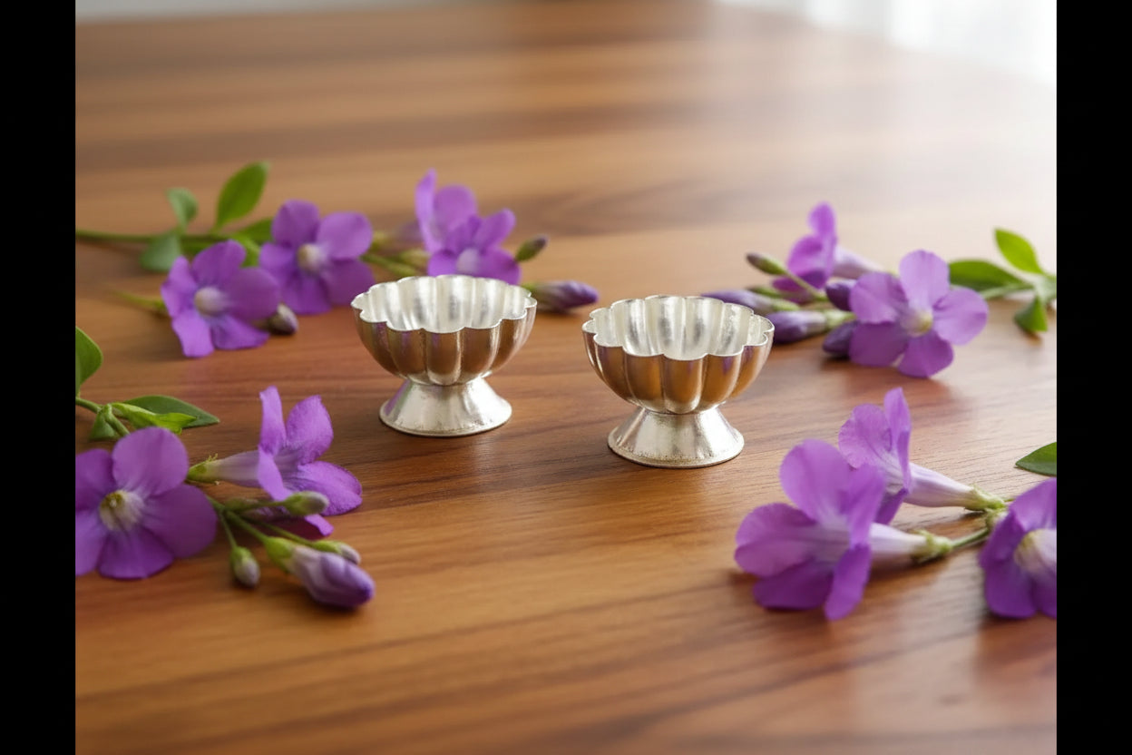 German Silver 2 Cup Holder – Decorative Puja Product for Varalakshmi Puja & Navaratri Golu
