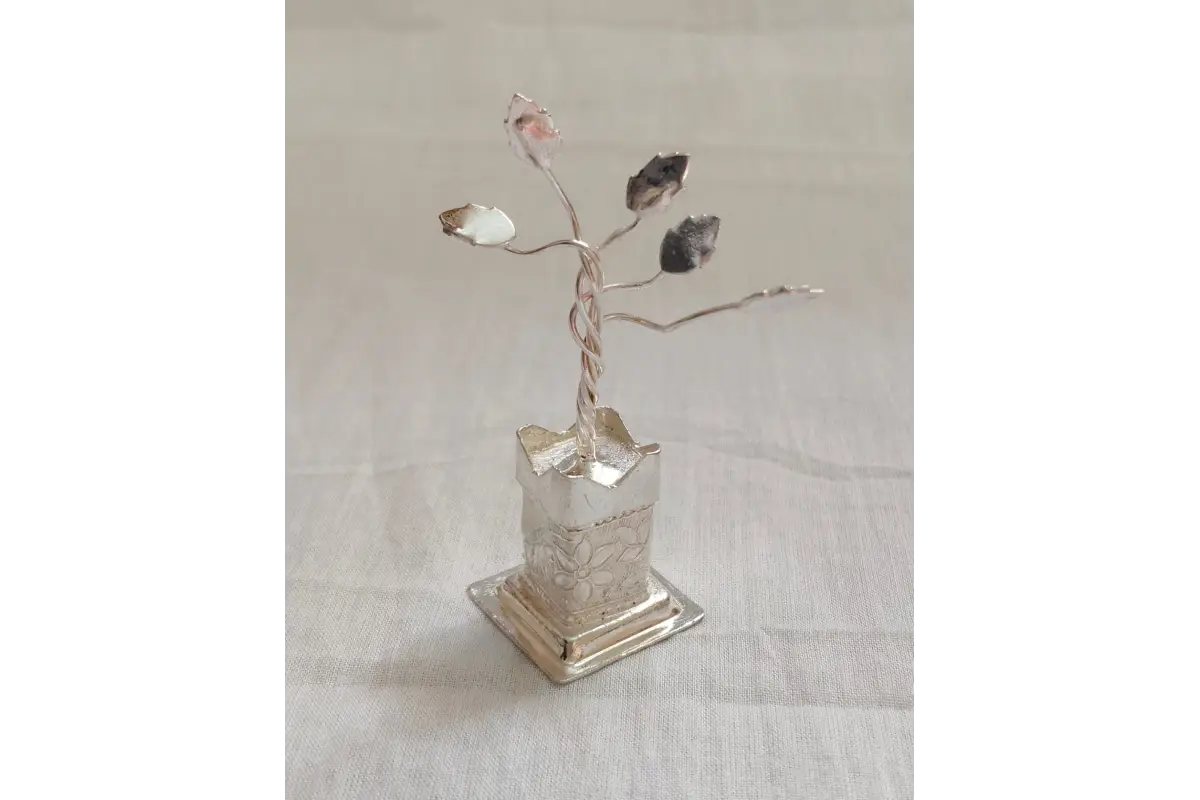 White_Metal_Tulasi_Plant - Akshaya Tritiya gifts