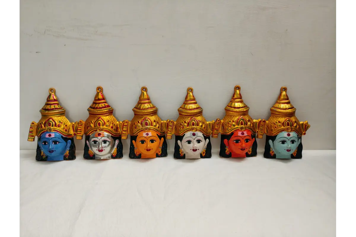 Detailed traditional craftsmanship of Aarumugam face set for wedding and upanayanam return gifts wholesale India